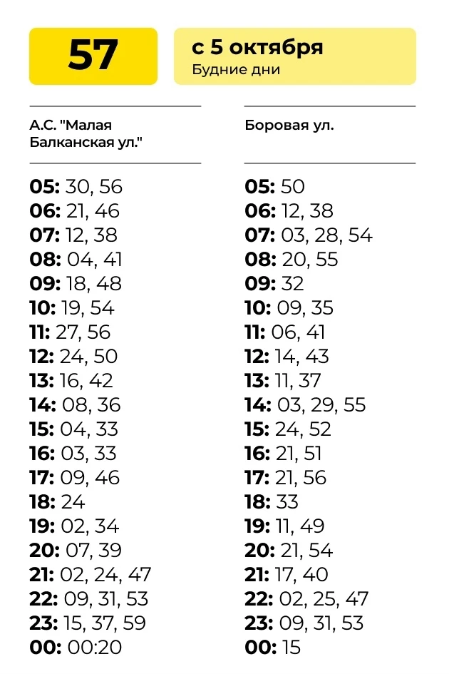 Расписания автобусов № 1МА, 2МБ, 57, 161 изменятся с 5 октября: