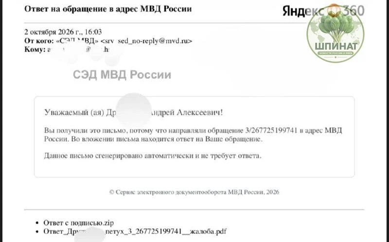 Москвич пожаловался в МВД и получил официальный ответ в файле с неожиданным названием —...