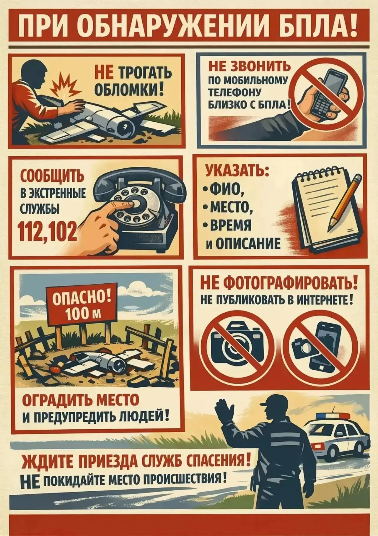 ❗️ Памятка: Правила безопасного поведения при обнаружении БПЛА