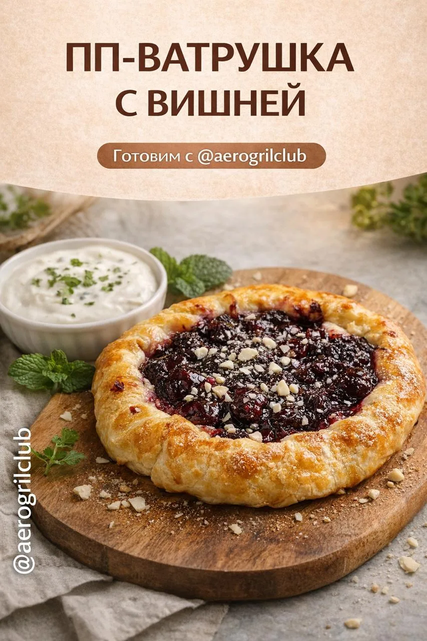 🍒 ПП-ватрушка с вишней — полезный десерт в аэрогриле  Лёгкая ПП-ватрушка с творогом и вишней — отлич