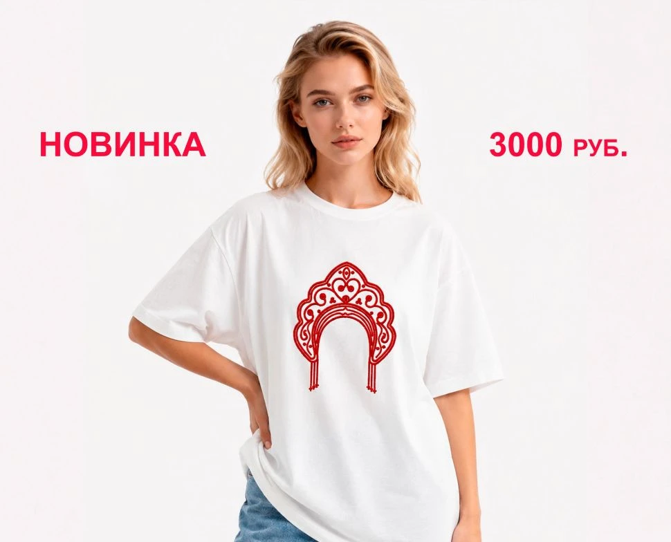 Футболки с принтом кокошника — одного из главных символов России. Это не просто одежда,...