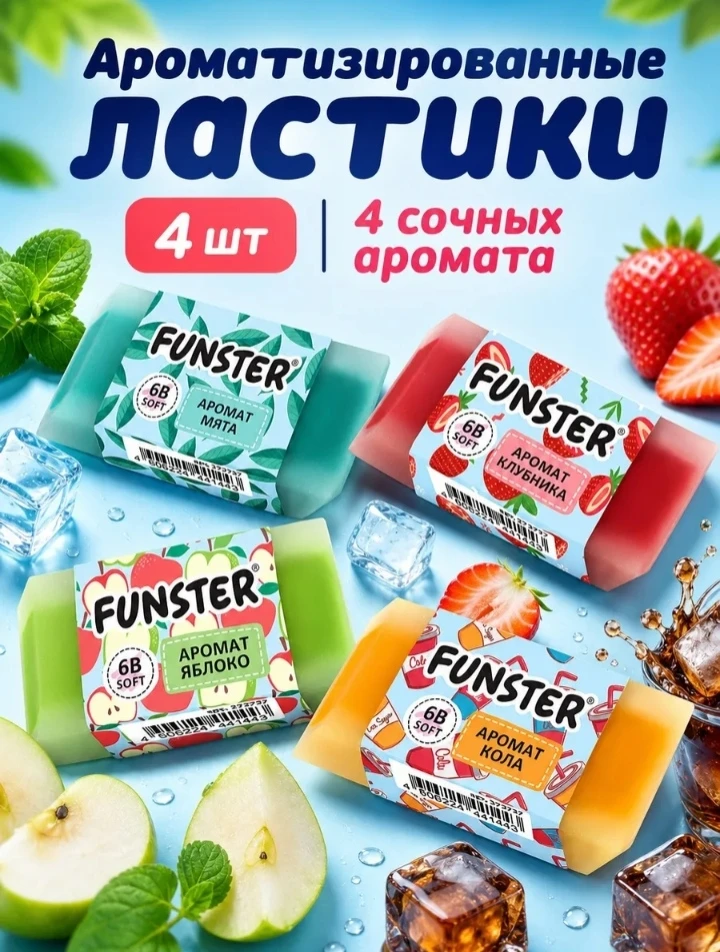 💞Ластик ароматизированный школьный, набор 4 шт