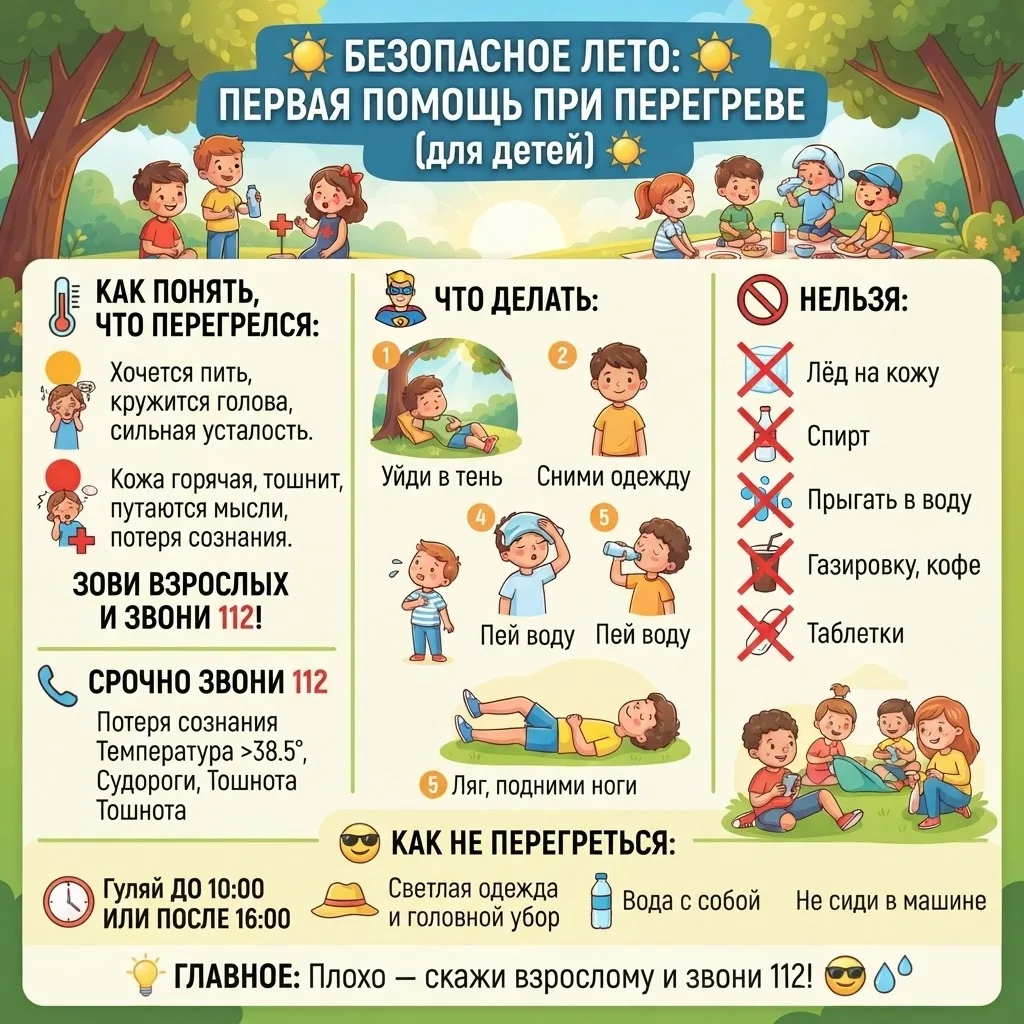 ☀ Безопасное лето: первая помощь при перегреве (для детей) ☀ 
Если стало жарко, кружится голова и хо