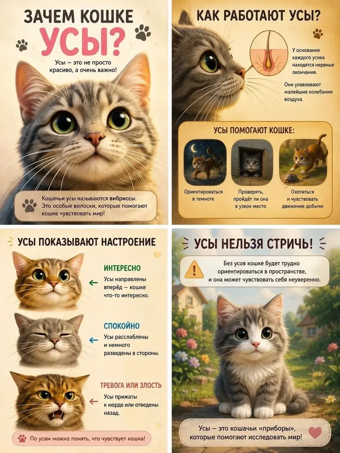 Зачем кошке усы? Удивительный секрет пушистых охотников 
У каждой кошки на мордочке есть длинные кра
