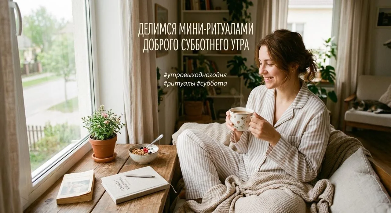 Делимся мини-ритуалами доброго субботнего утра.  Наконец-то никаких будильников и рабочей суеты.  Но