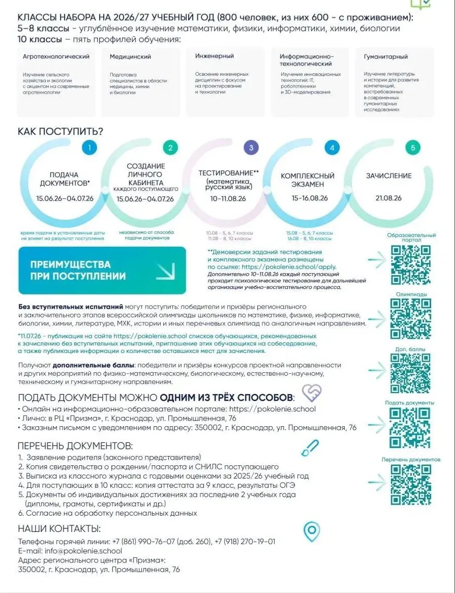 Инфомация по школе Наследие(аналог Сириуса)

📍мкр Черёмушки, Краснодар