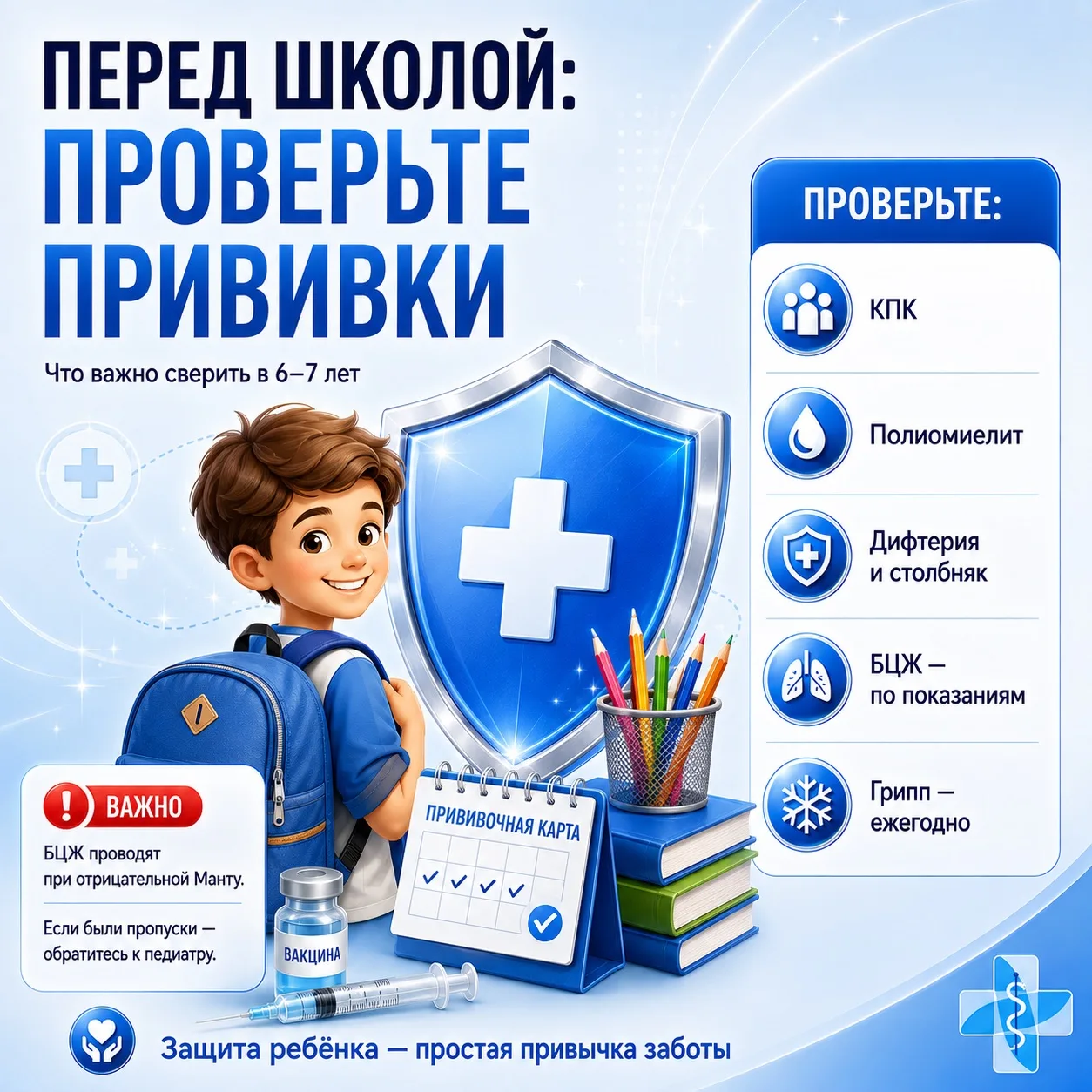 🎒 Ребёнок идёт в школу: какие прививки должны быть сделаны?