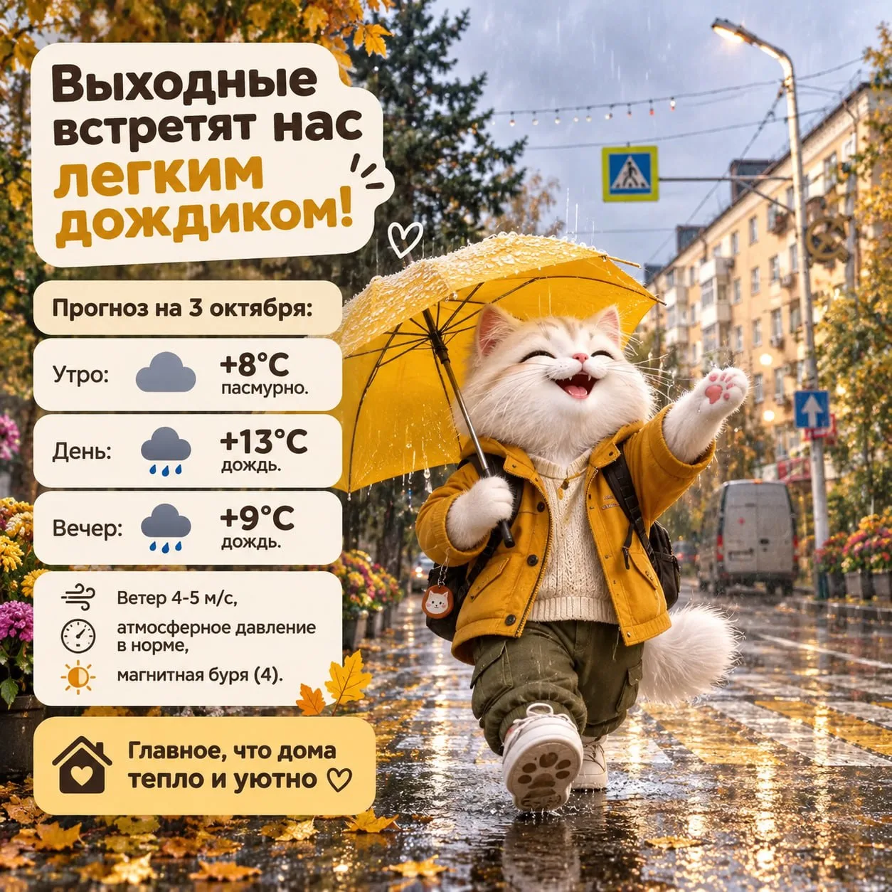 Первый выходной недели начинается с легкого дождя.