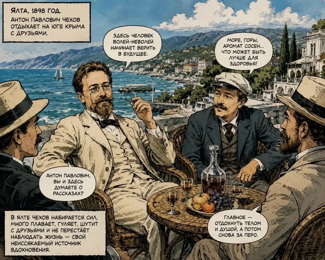 🏖 Рубрика «Отдыхаем с классиками».

🧑Антон Павлович Чехов проводил каникулы с друзьями. В гимназич