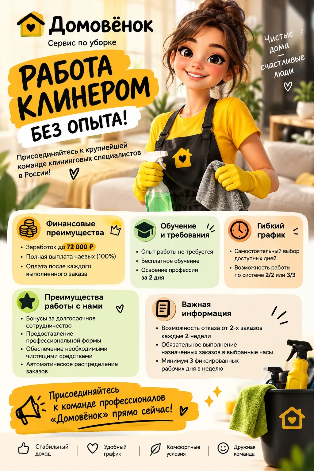 🧹 КЛИНИНГ БЕЗ ОПЫТА — ДО 72 000 ₽