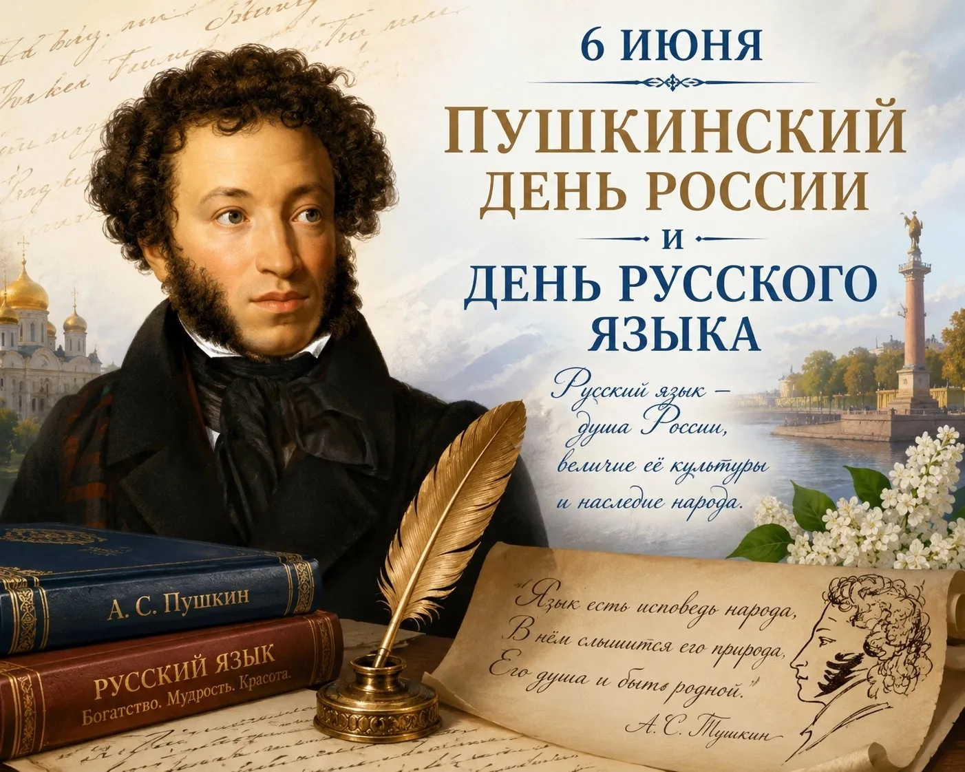 6 июня — Пушкинский день России и День русского языка!