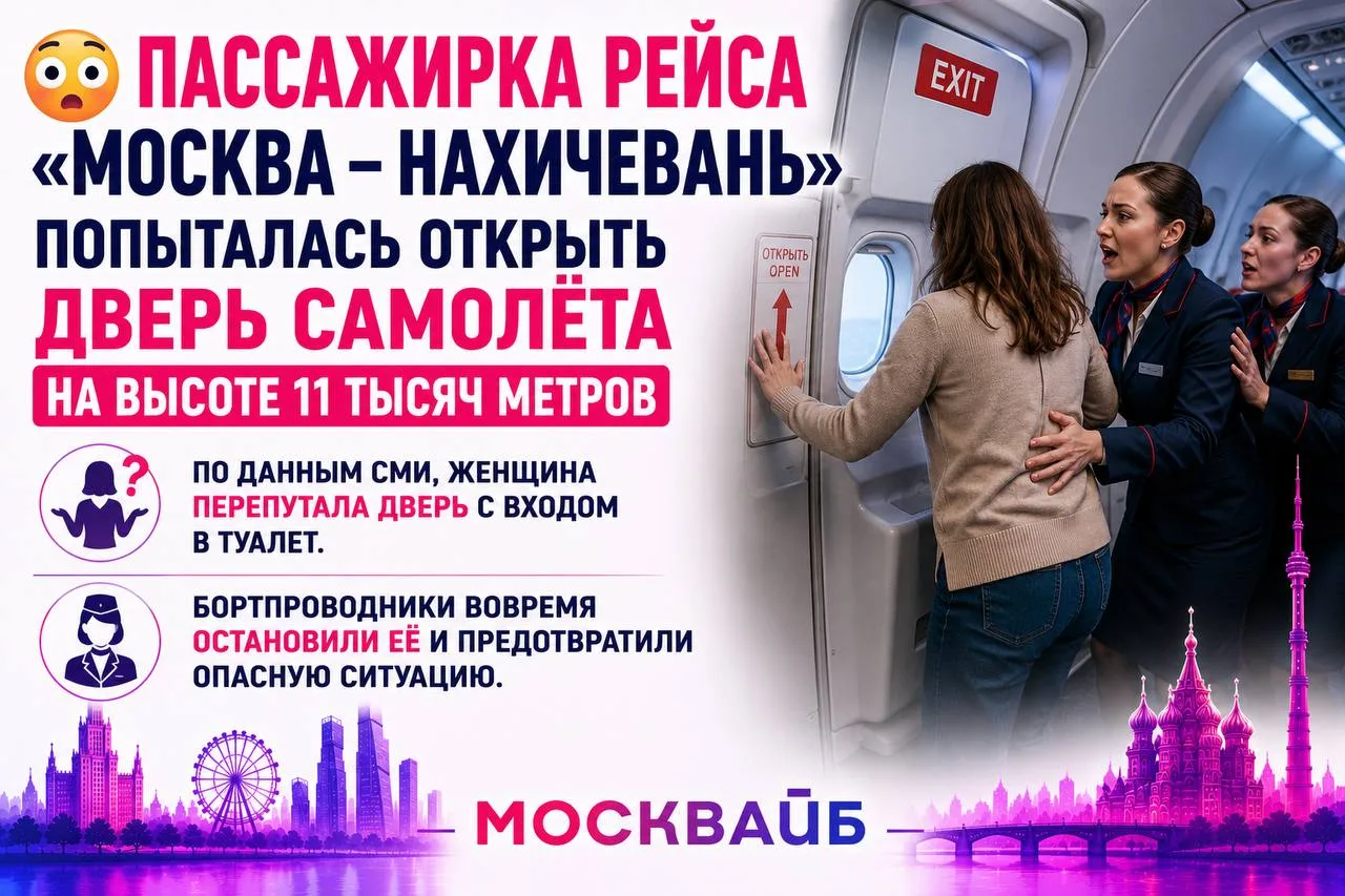 😳 Пассажирка рейса «Москва - Нахичевань» попыталась открыть дверь самолёта на высоте 11 тысяч метро
