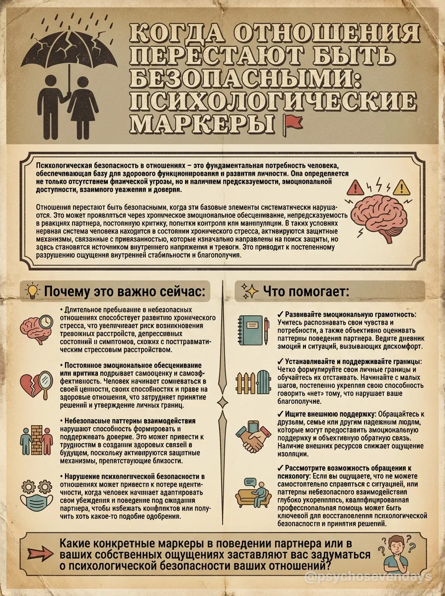 Когда отношения перестают быть безопасными: Психологические маркеры 🚩

Психологическая безопасность