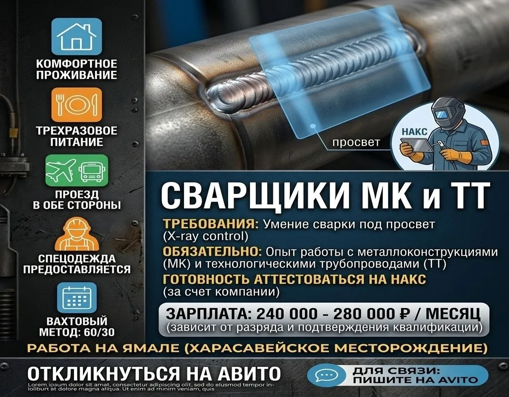 СВАРЩИК / ЭЛЕКТРОГАЗОСВАРЩИК ВАХТА | ЯМАЛ ХАРАСАВЕЙ | ЗП ДО 280 000 ₽ 🔥