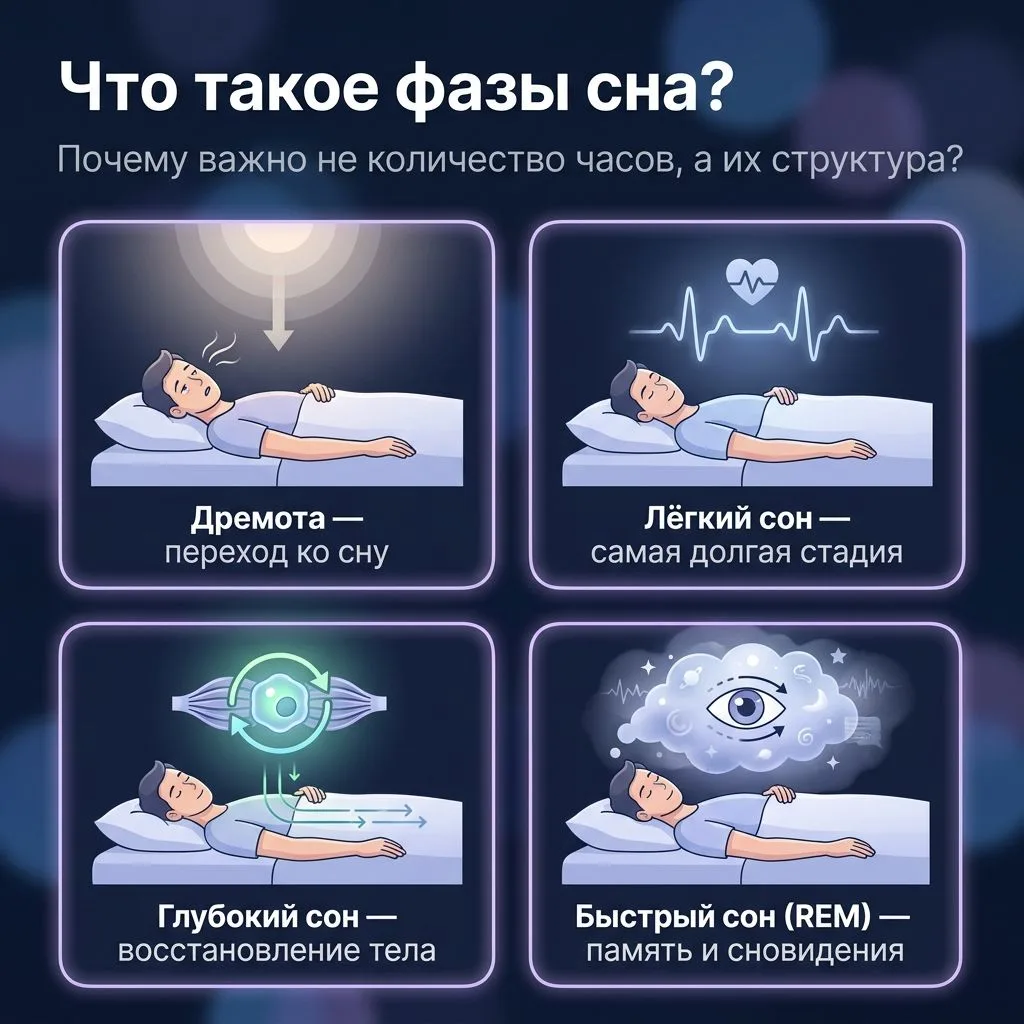 😴 Что такое фазы сна и почему важно не количество часов, а их структура?