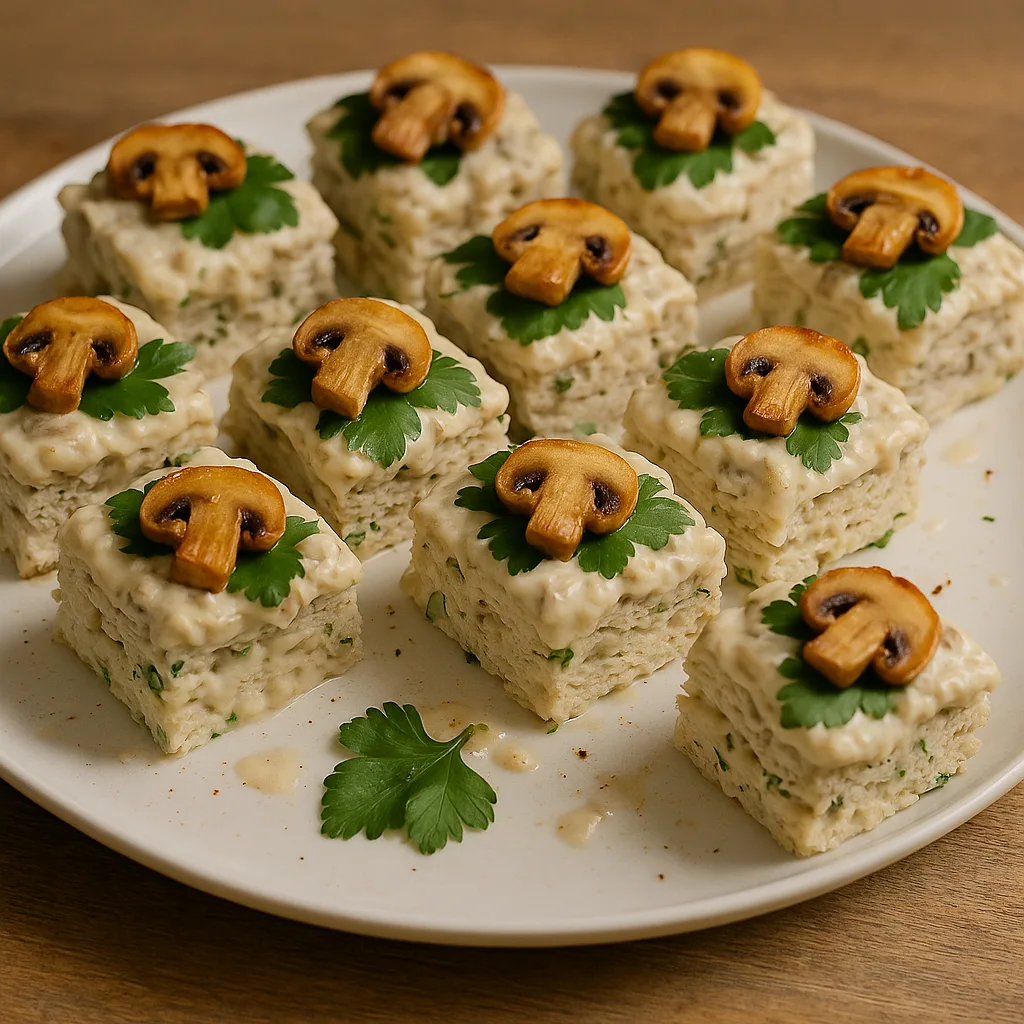 Необычная закуска из курицы — куриные «пирожные» с грибным кремом  Нежные, мягкие, сытные и очень эф