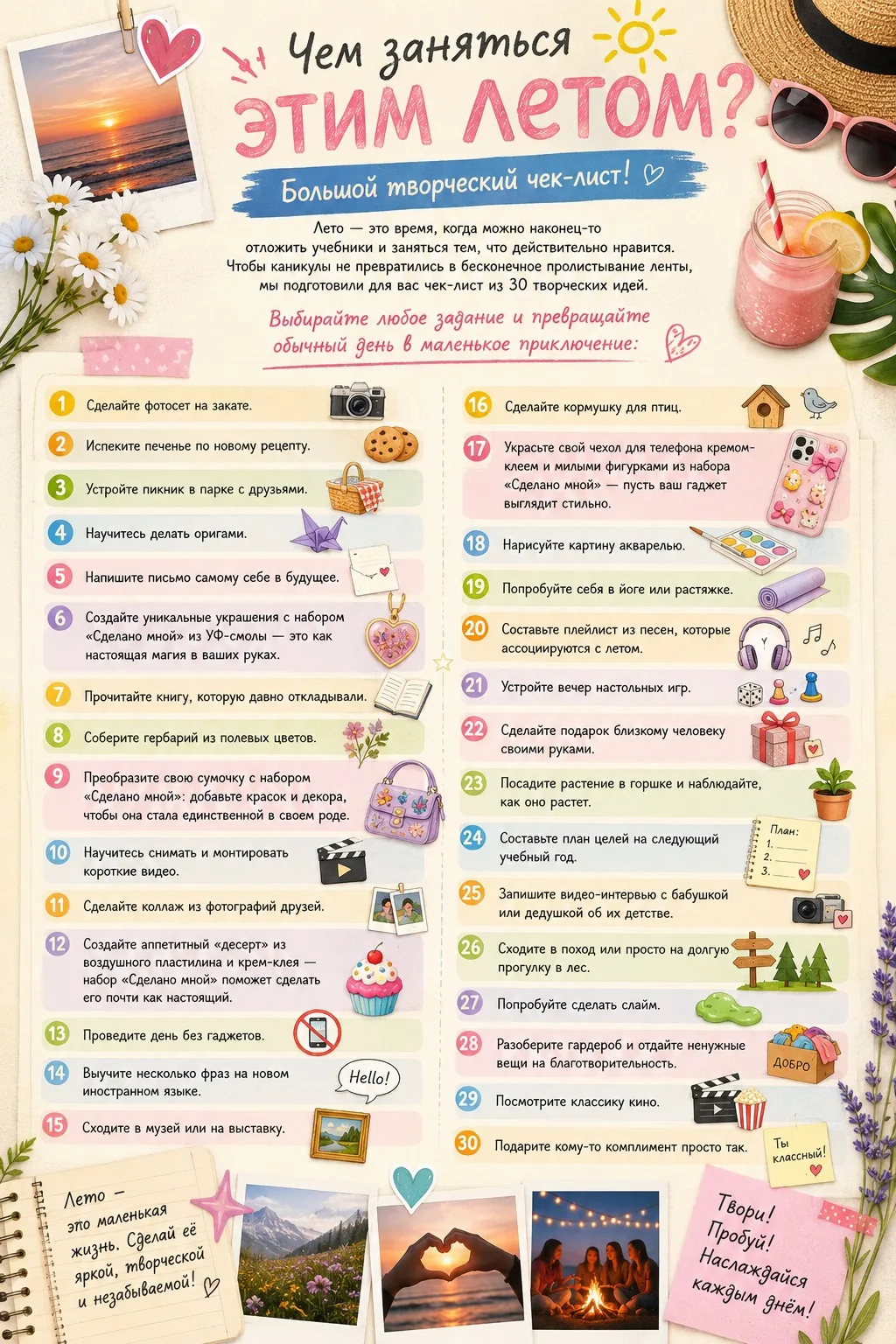 Чем заняться этим летом? Большой творческий чек-лист!