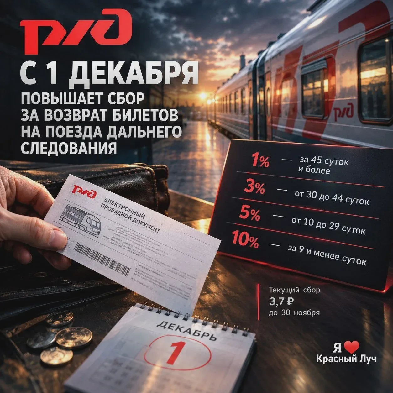 Возврат ж/д билетов станет дороже с 1 декабря
