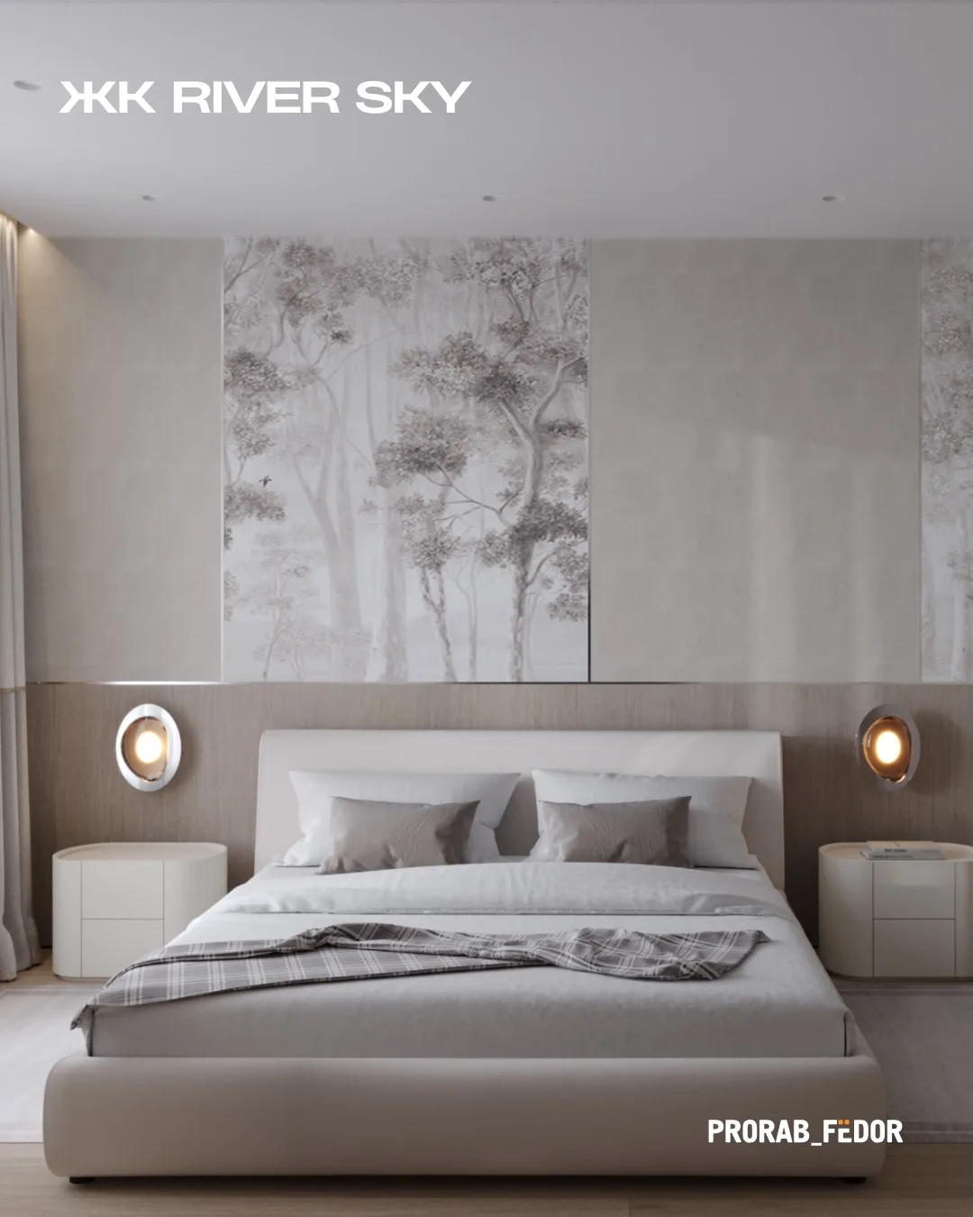 ЖК River Sky 
Спальня и гардеробная в квартира 97 м²