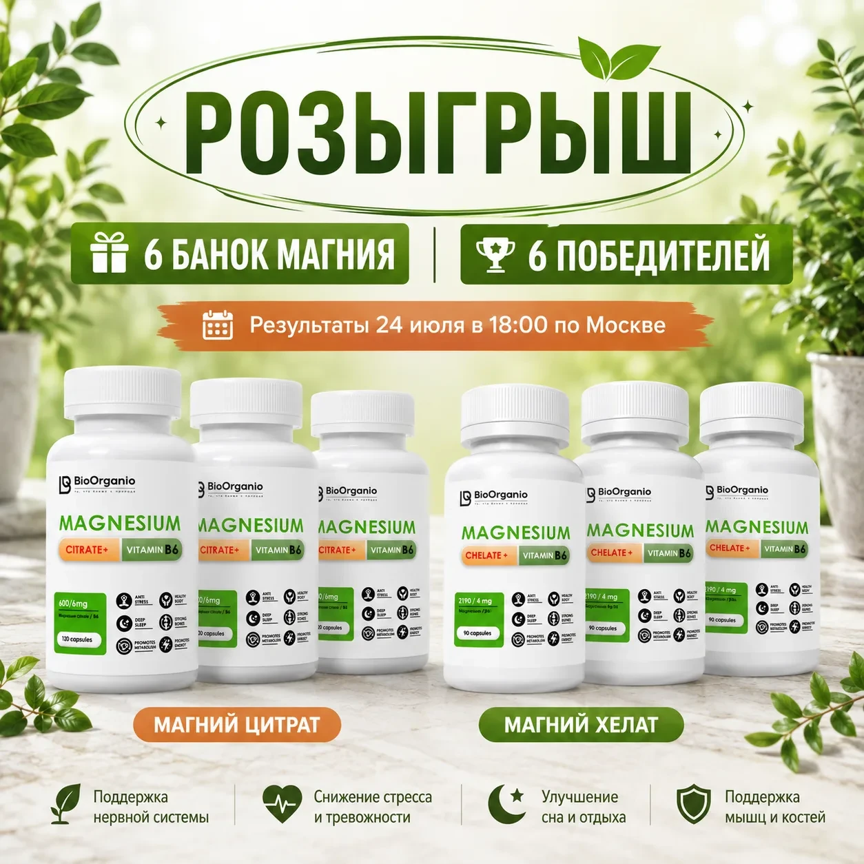 РОЗЫГРЫШ 6 банок магния от BioOrganio❤️