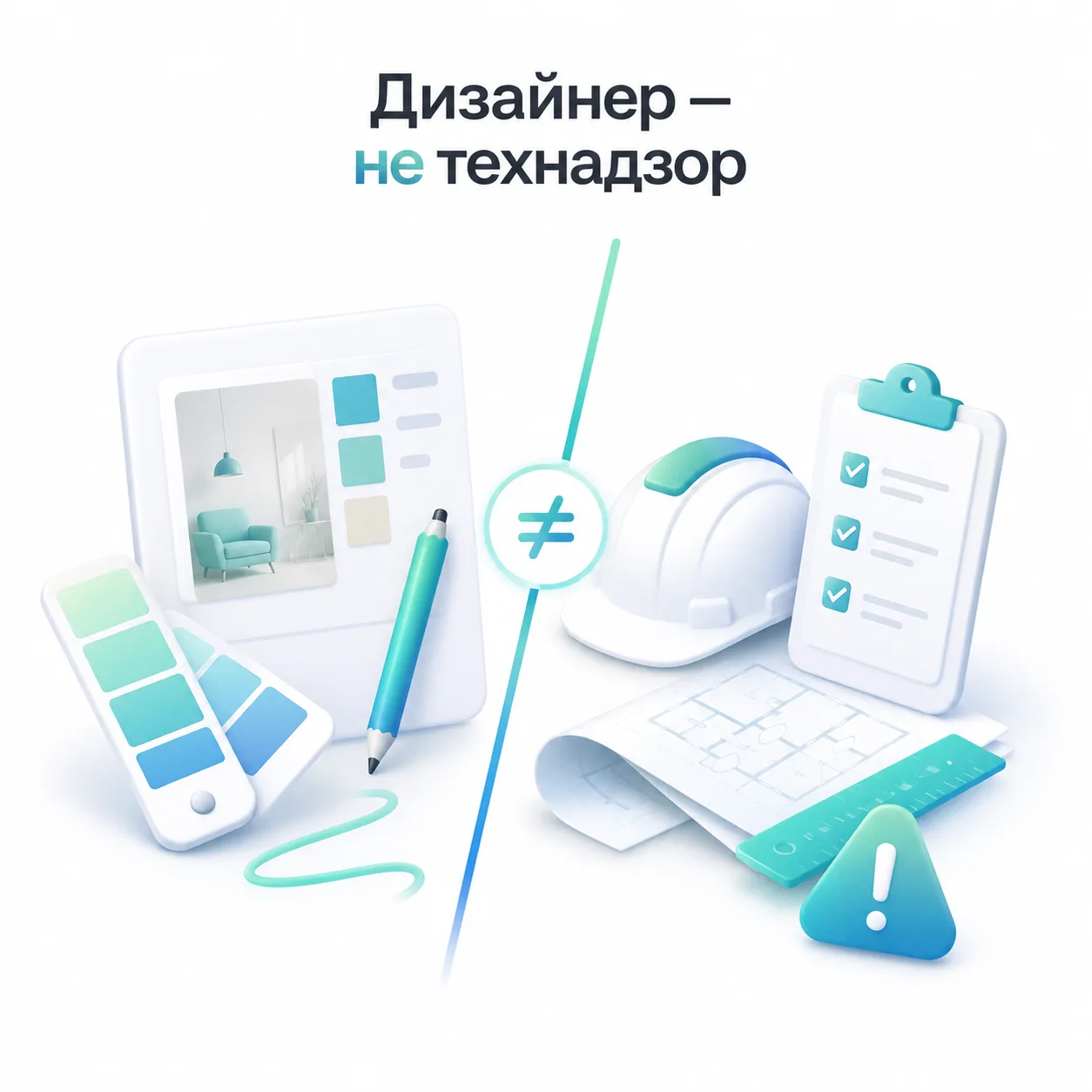 ✅ Дизайнер — не технадзор
На стройке первым пишут дизайнеру.
Стяжка треснула — дизайнеру. Подрядчик 