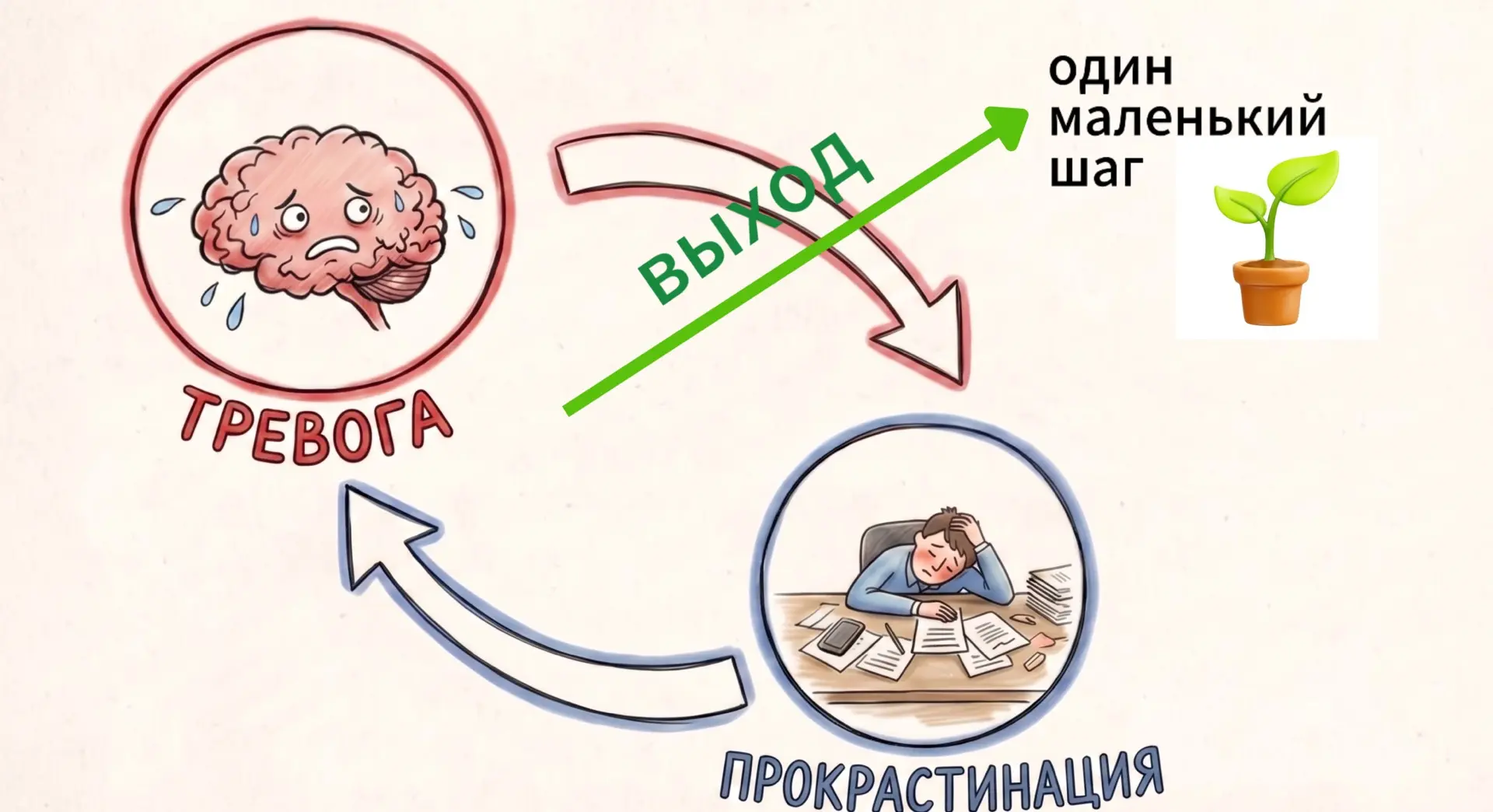 Тревога приводит к прокрастинации.