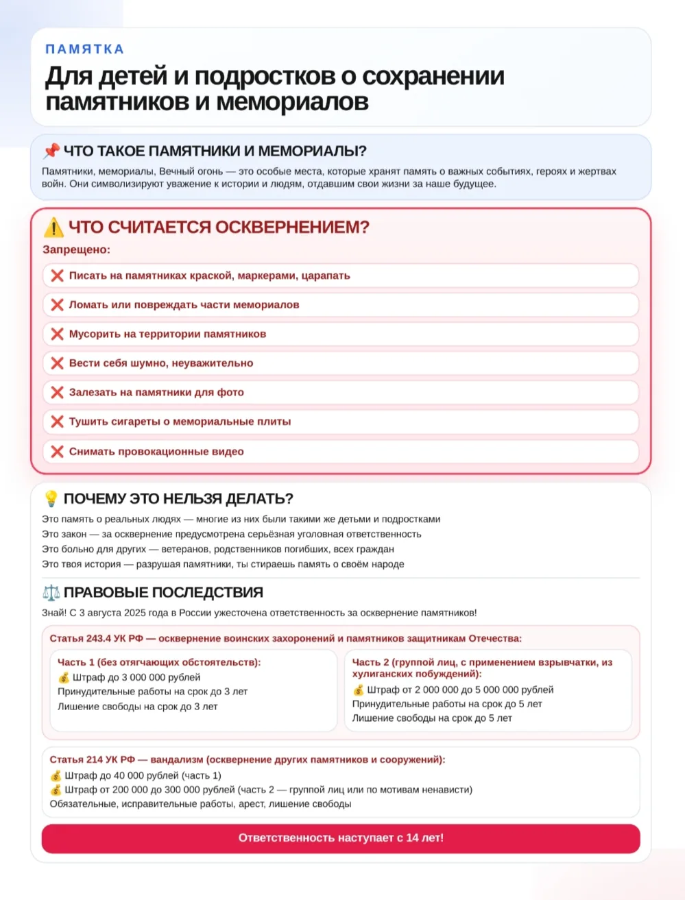 Мемориалы — это места для тишины, уважения и памяти.