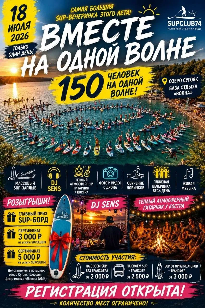 🔥 ЧЕЛЯБИНСК, ТАКОГО ЛЕТА У ТЕБЯ ЕЩЁ НЕ БЫЛО!

🗓️18 июля 
📍Озеро Сугояк, База отдыха «Волна»

Сост