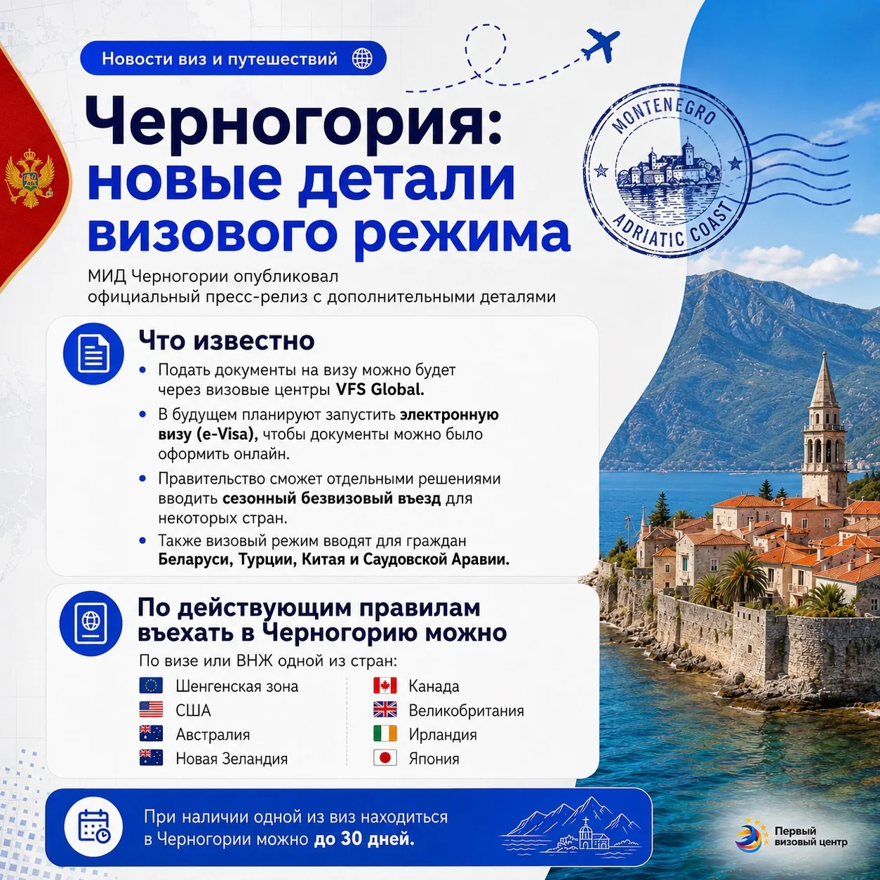 🇲🇪 Черногория вводит визовый режим для граждан России и Беларуси с 1 ноября 2026 года