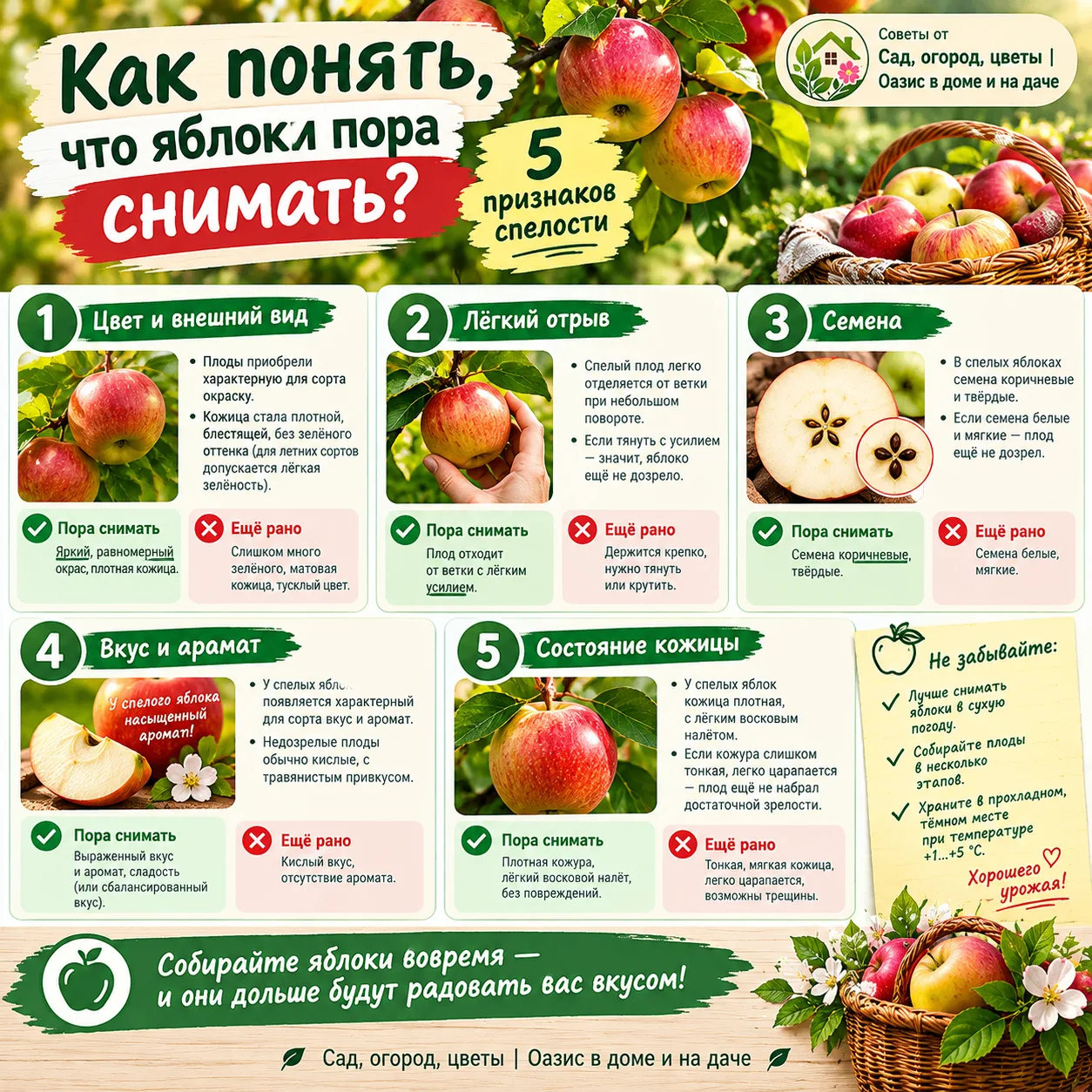 🍏Как понять, что яблоки пора снимать: 5 признаков спелости
