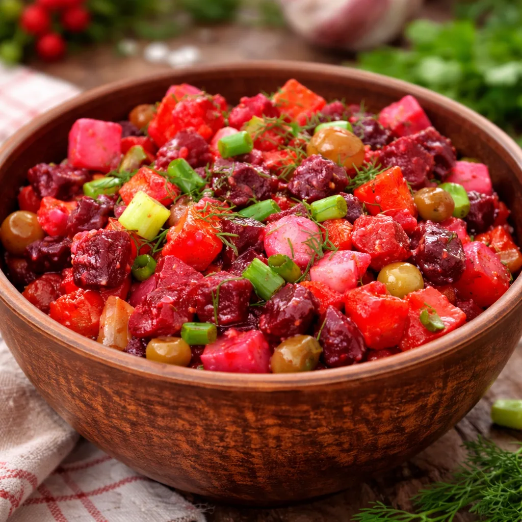 Винегрет с запечёнными овощами: тот же состав, более насыщенный вкус Винегрет можно приготовить из п