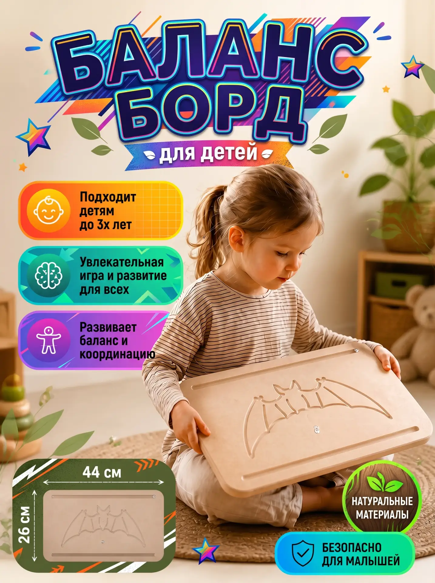 Детский балансборд для активных игр, развития координации и чувства равновесия. Подходи...