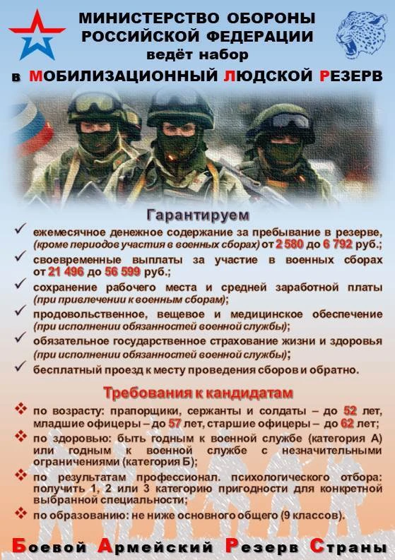 🇷🇺Министерство обороны РФ ведет набор в мобилизационный людской резерв 

Больше информации - в пам