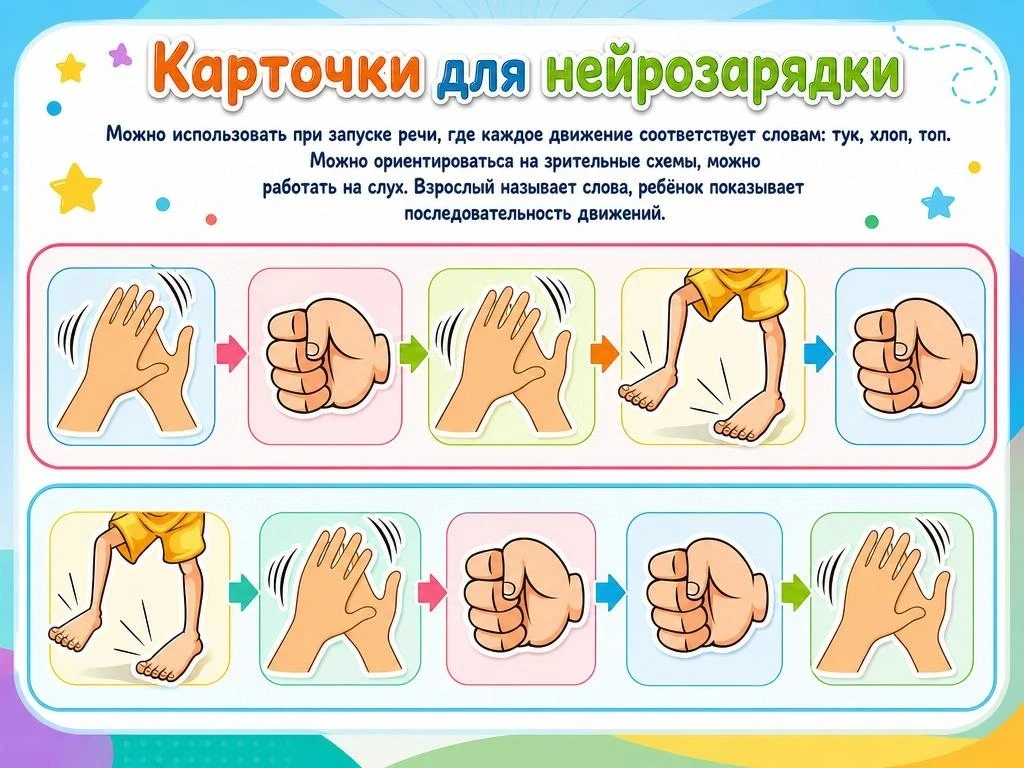 Наглядно и увлекательно 🌟
Яркие упражнения по нейрозарядке помогают детям лучше воспринимать инстру