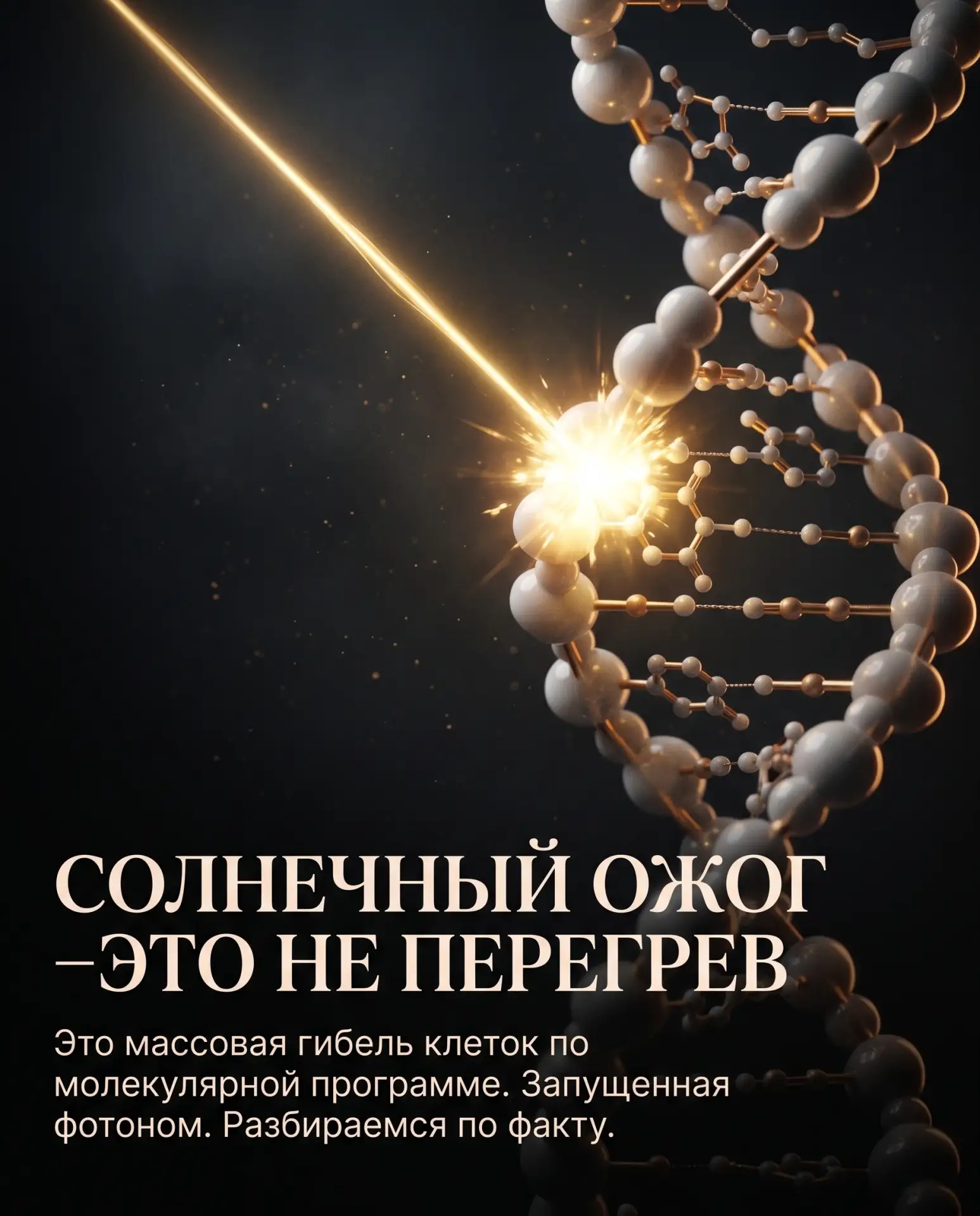 Солнечный ожог - это не «кожа перегрелась». Это запрограммированная гибель клеток, запущенная одним 