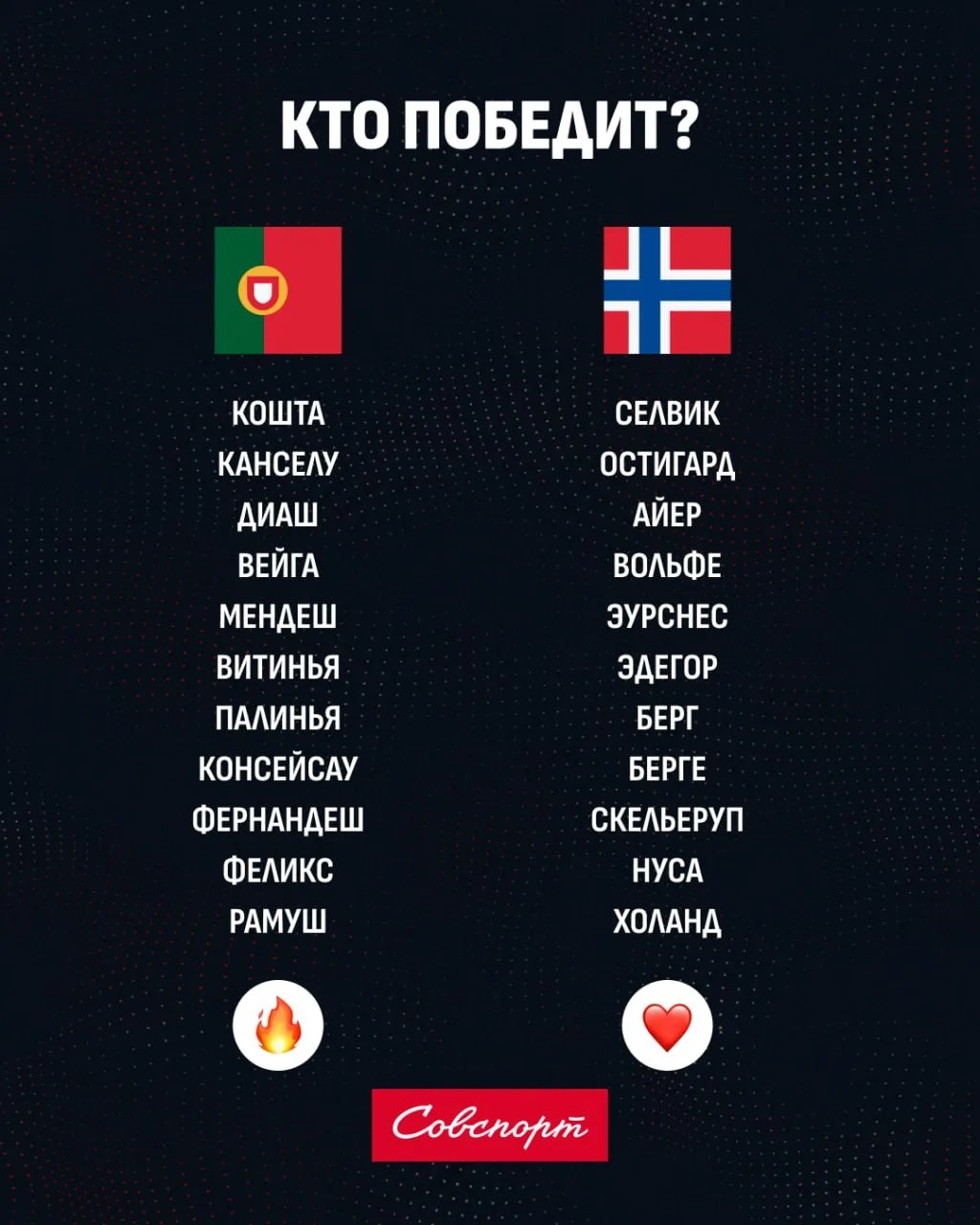 🇵🇹⚔️🇳🇴 Стартовые составы на матч Португалия – Норвегия
