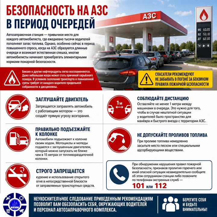 ❗️Очереди на АЗС: как вести себя безопасно — простые правила для водителей