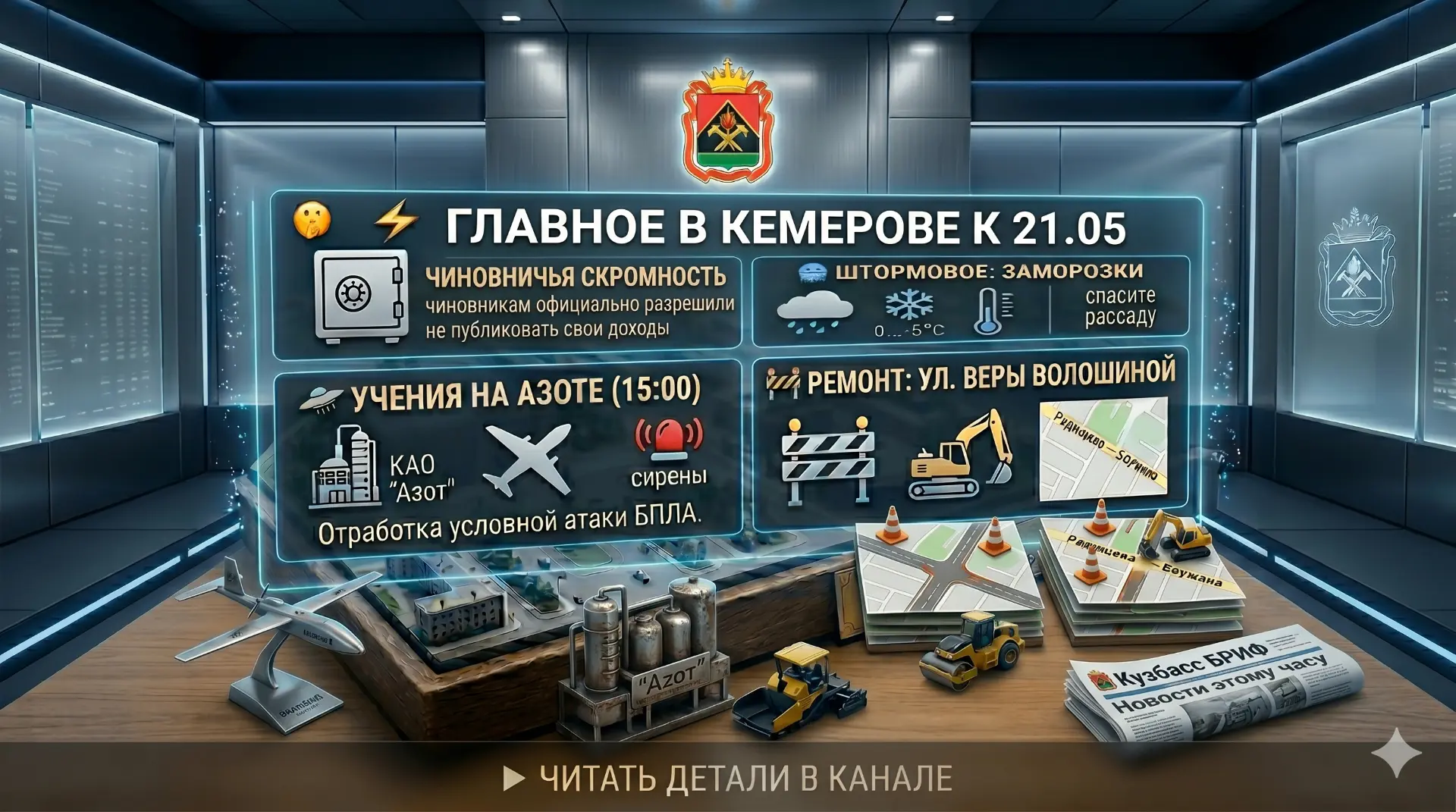 ⚡️ Главное в Кемерове к 21.05: учения на «Азоте», доходы и штормовое.