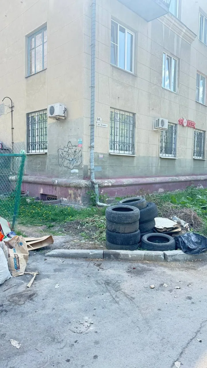Мусор и заросли  Жители дома на Ленина, 64/1 пожаловались на мусор возле контейнеров и некошеную тра