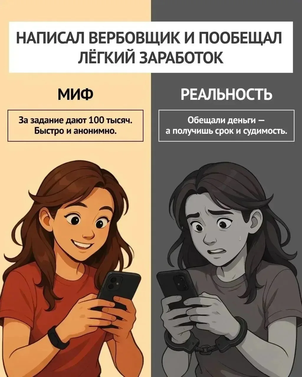 ⚠️ Вербовщики играют чужими судьбами ⚠️
Не позволяй собой управлять ✋

Поверишь — потеряешь всё, что