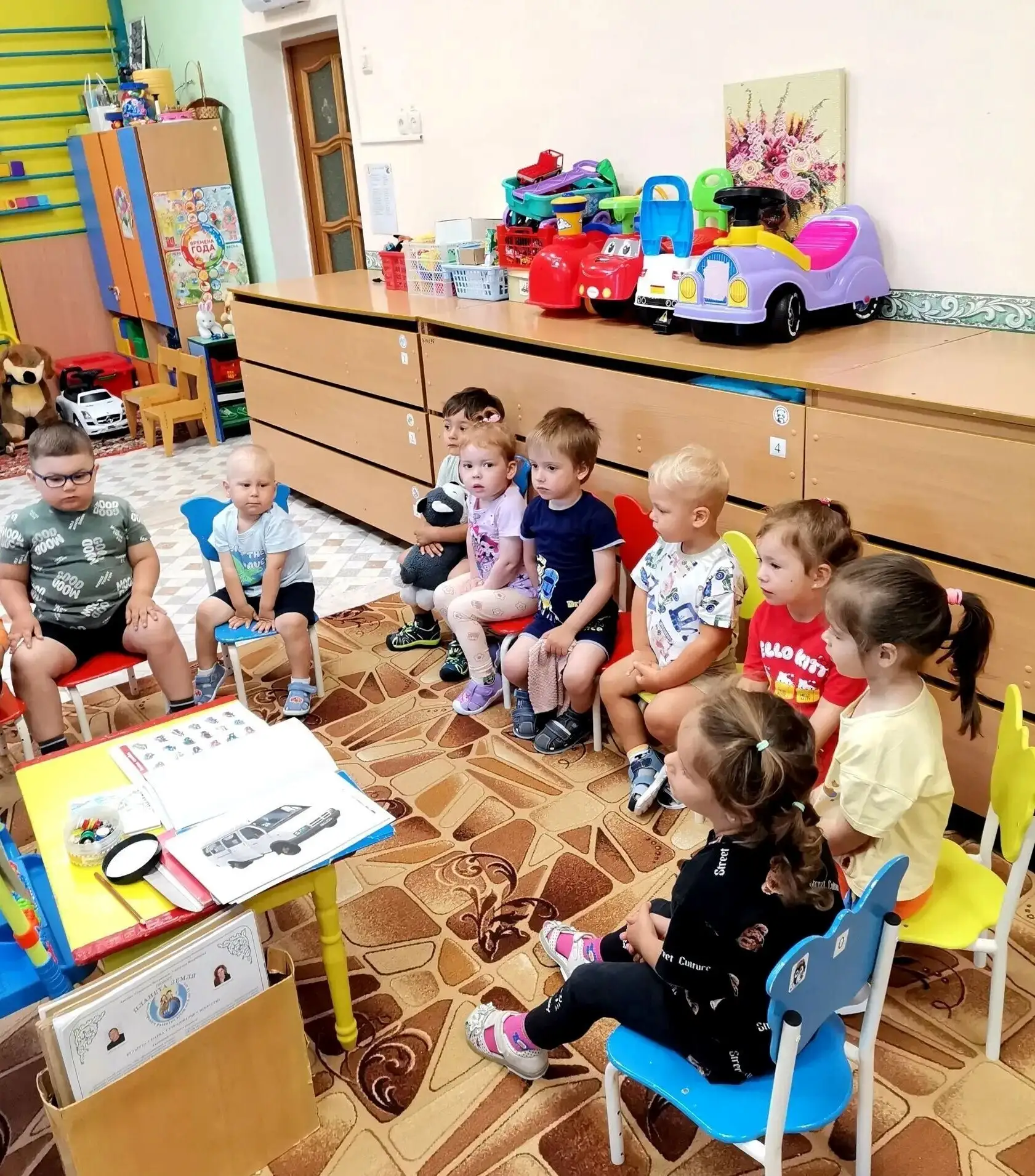 Первая младшая группа "Солнышко", тематическая неделя "Транспорт".
Цель: закрепить представления о в