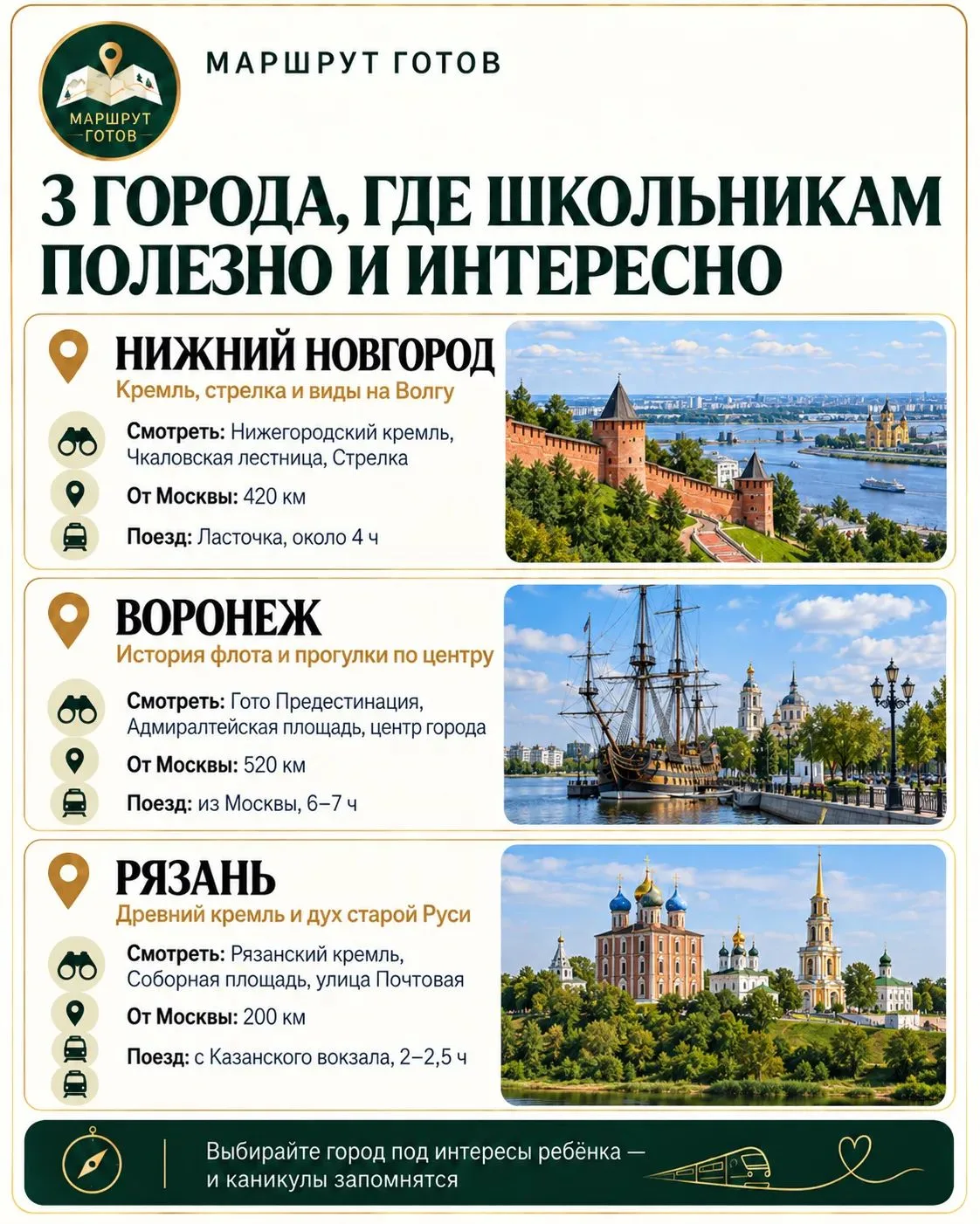 Каникулы — хороший повод показать ребёнку Россию не по учебнику, а вживую.
