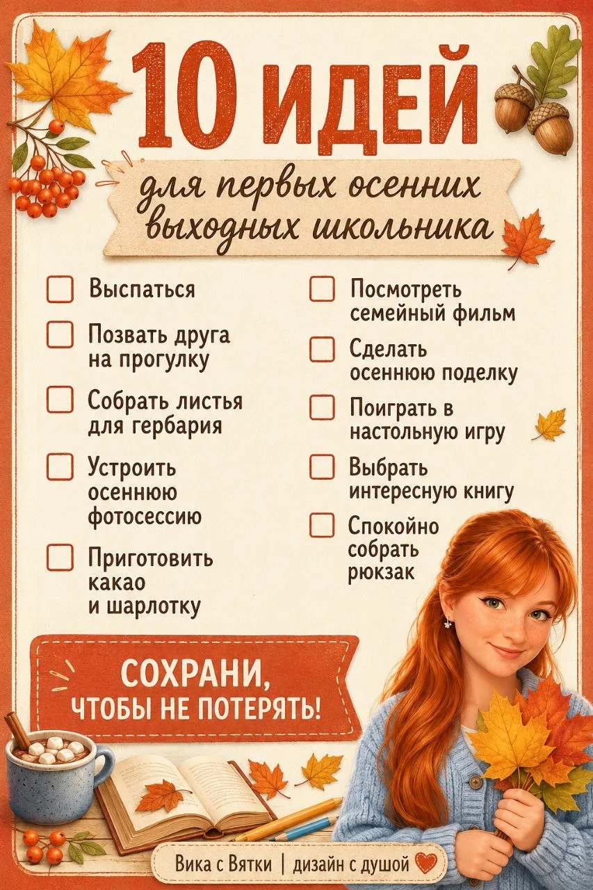 Друзья, подготовила небольшой чек-лист для первых осенних выходных😍