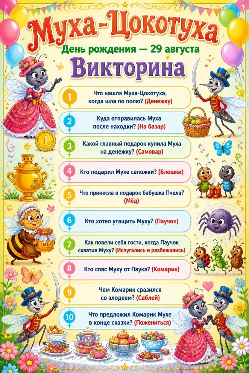 🪰 29 августа - день рождения знаменитого персонажа поэзии для детей: Мухи-Цокотухи. 🎂