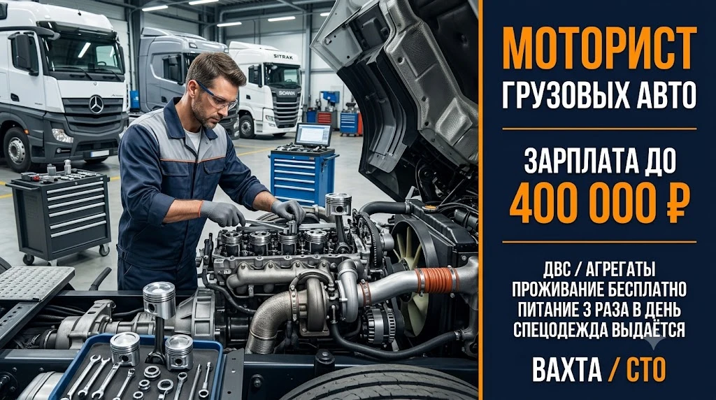 🔧 Моторист грузовых авто / моторист-агрегатчик

💰 Зарплата: до 400 000 ₽
📍 Работа на СТО (вахтовы