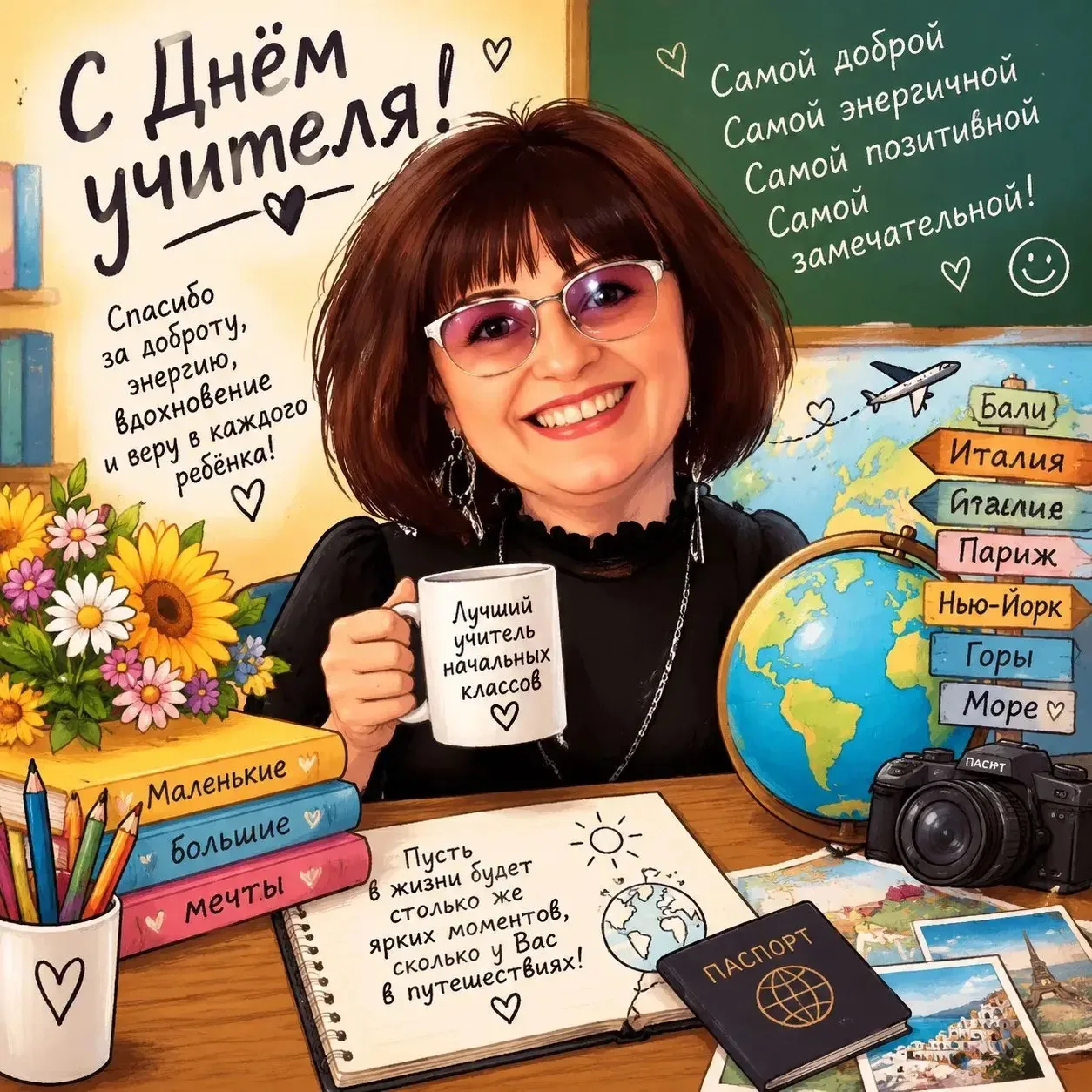 Дорогая Екатерина Владимировна!  Поздравляем вас с Днём учителя от имени всех ваших быв...