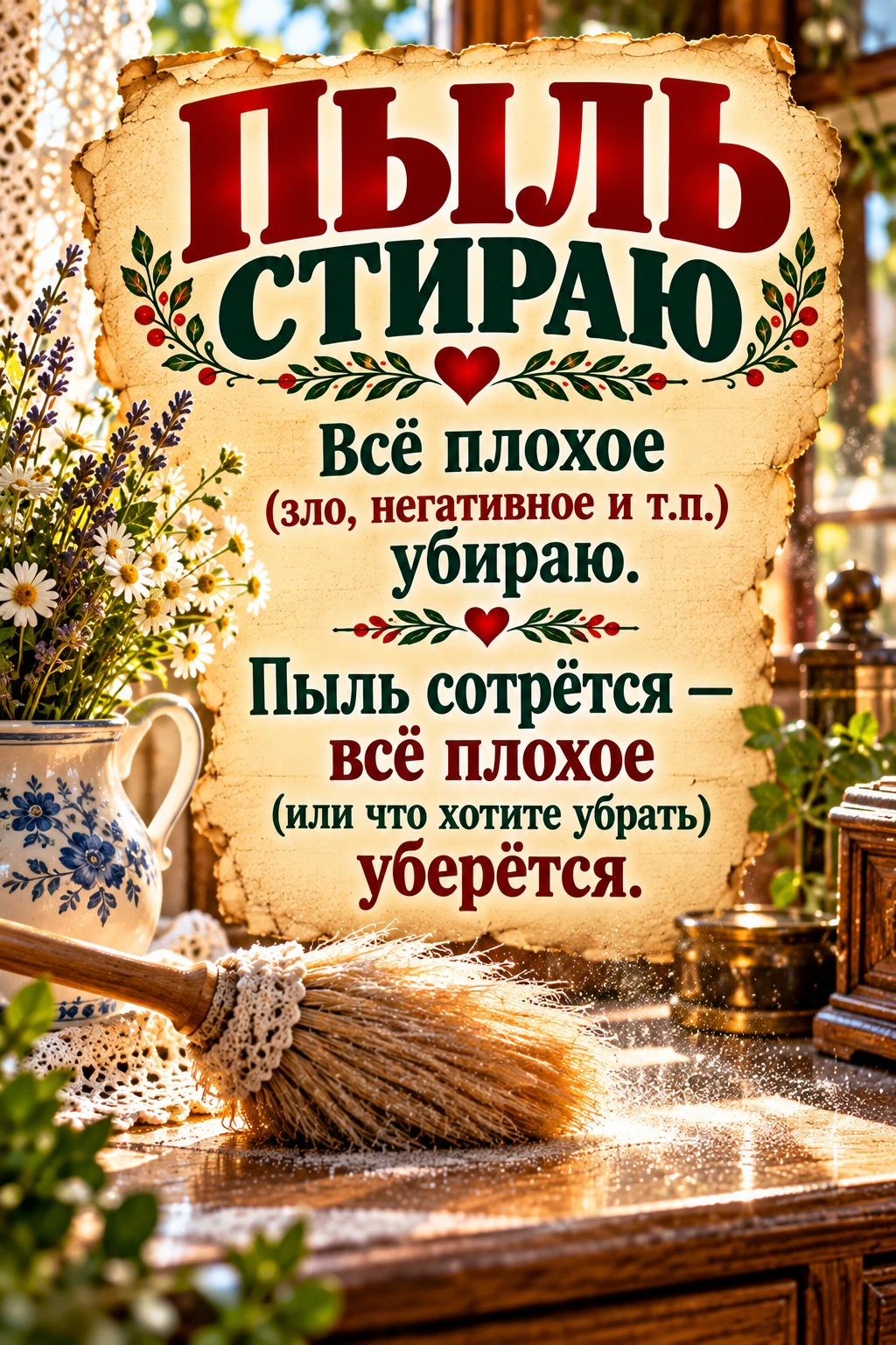 🧹 Во время уборки, когда вытираете пыль, произносите слова с картинки.