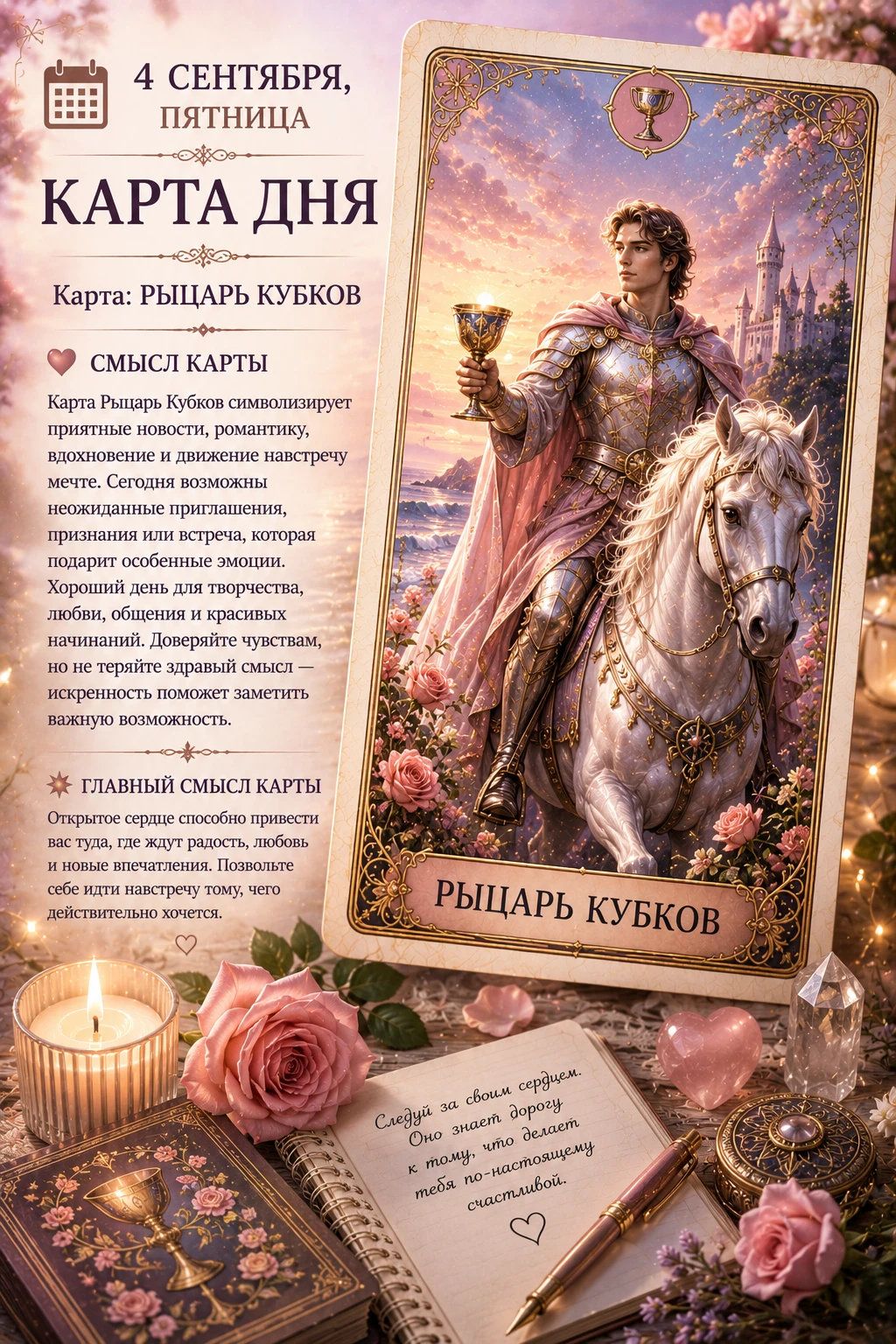 📅 4 сентября, пятница — карта дня: Рыцарь Кубков 🩷