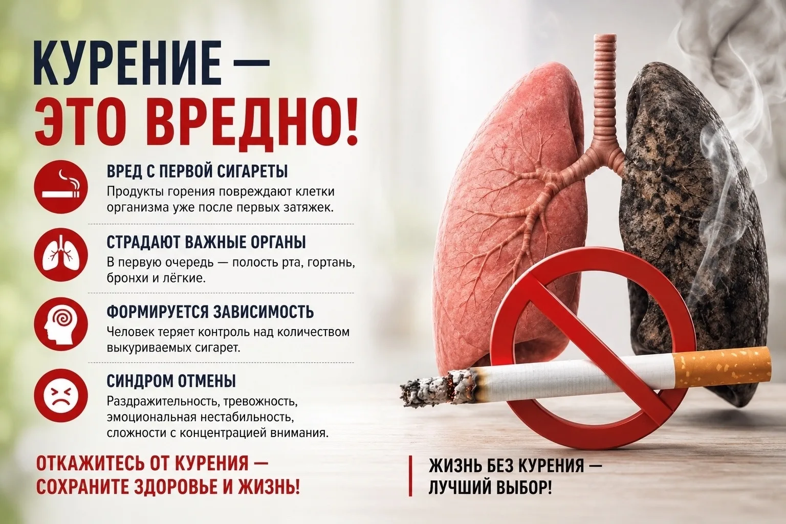 Курение — опасная зависимость, наносящая вред здоровью