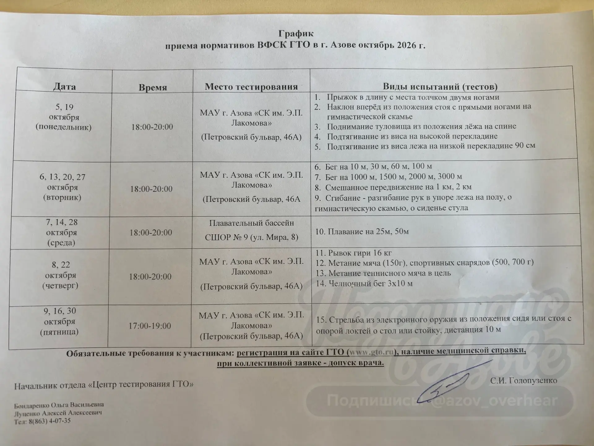 Готовы проверить себя? В Азове стартует октябрьская сдача нормативов ГТО